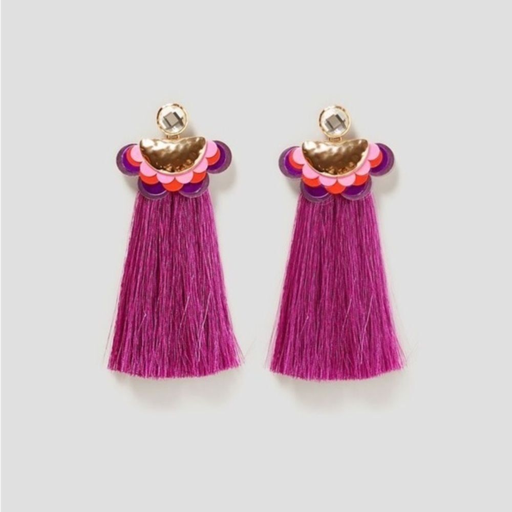 Zara Stylish Fun Purple Pink Tassel Earrings